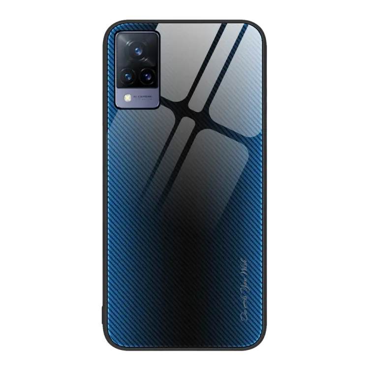 For vivo V21 Texture Gradient Glass TPU Phone Case(Blue)