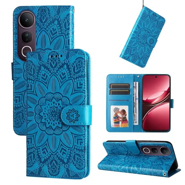 For vivo V50 Lite 4G / 5G Embossed Sunflower Leather Phone Case(Blue)