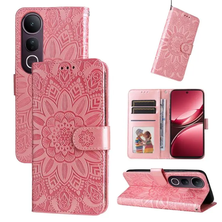 For vivo V50 Lite 4G / 5G Embossed Sunflower Leather Phone Case(Rose Gold)