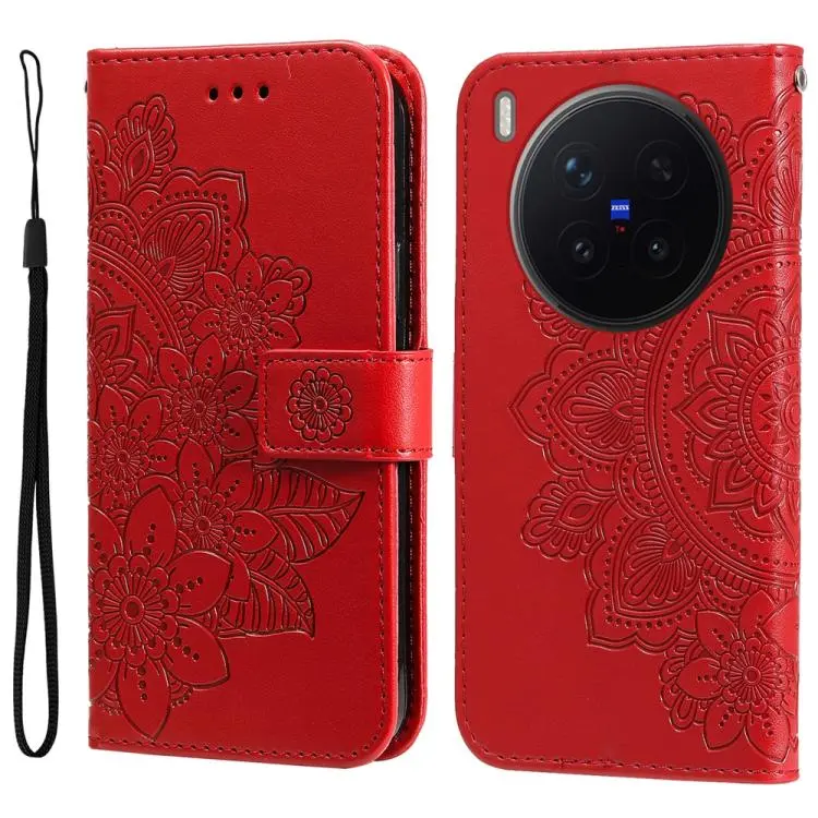 For vivo X300 Pro Seven-petal Flowers Embossing Leather Phone Case(Red)
