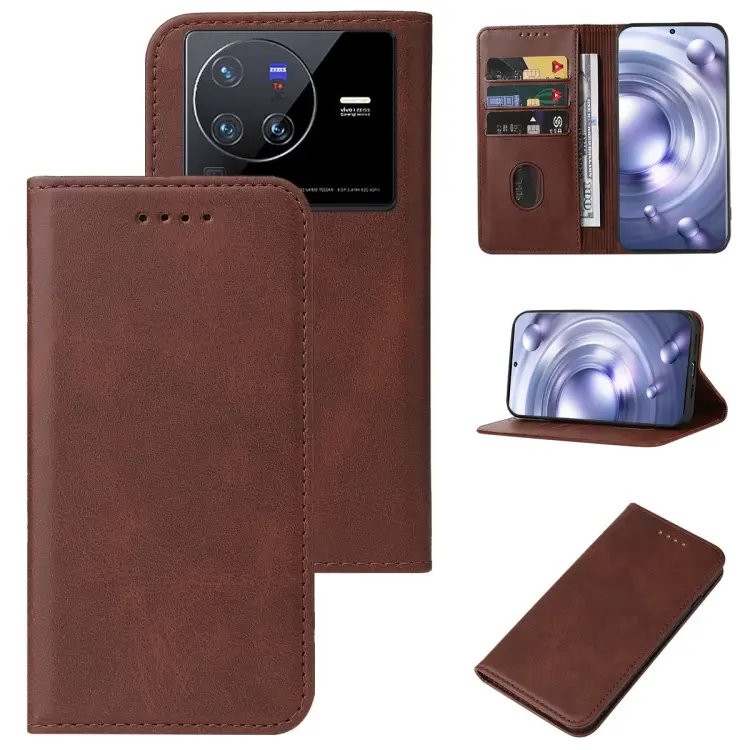 For vivo X80 Pro Magnetic Closure Leather Phone Case(Brown)