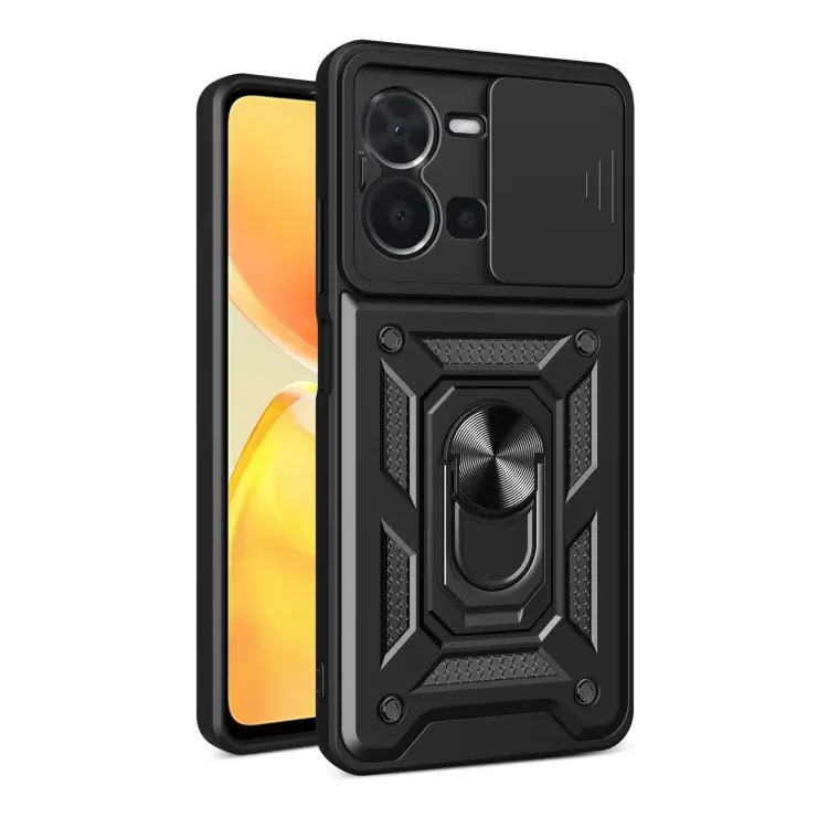 For vivo Y35 4G Sliding Camera Cover Design TPU+PC Phone Case(Black)