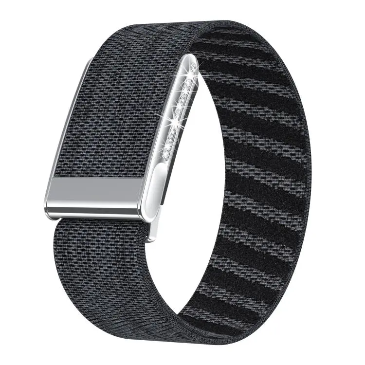 For WHOOP 5.0 Electrocardiogram Single-Row Diamond Elastic Nylon Watch Band(Black Gray)