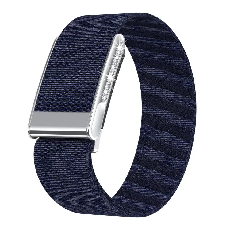 For WHOOP 5.0 Electrocardiogram Single-Row Diamond Elastic Nylon Watch Band(Dark Blue)