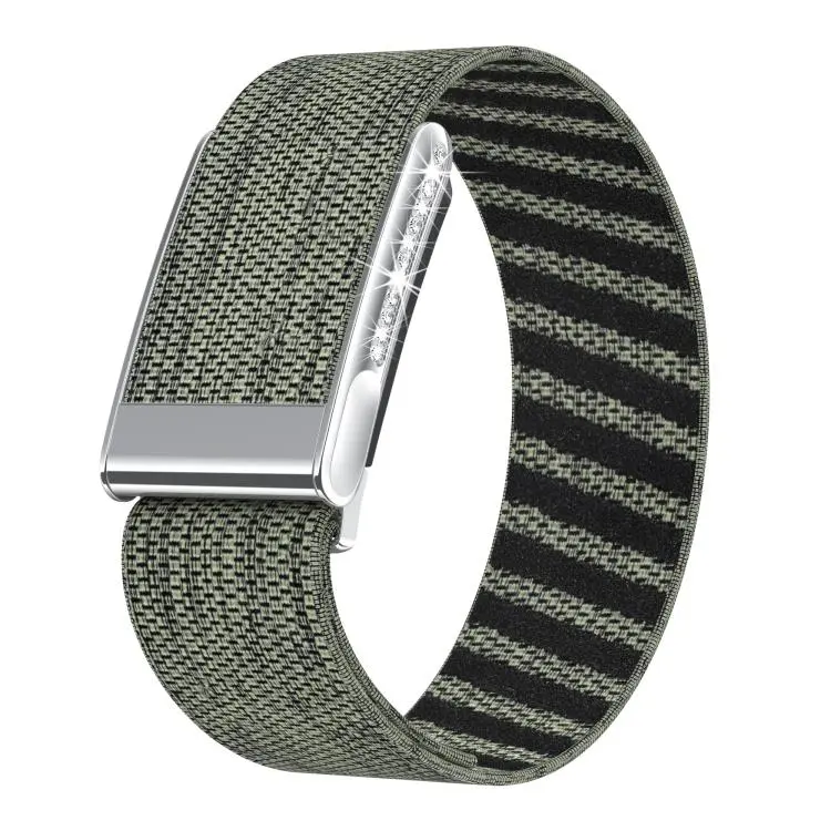 For WHOOP 5.0 Electrocardiogram Single-Row Diamond Elastic Nylon Watch Band(Gray Green)