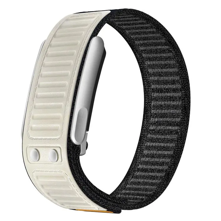 For WHOOP 5.0 Navigator Two Color Nylon Hybrid Microfiber Leather Watch Band(Starlight+Black+Silver)