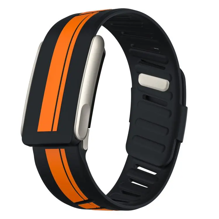For WHOOP 5.0  Titanium Bezel Resin Coating Two Color Silicone Watch Band(Black Orange)