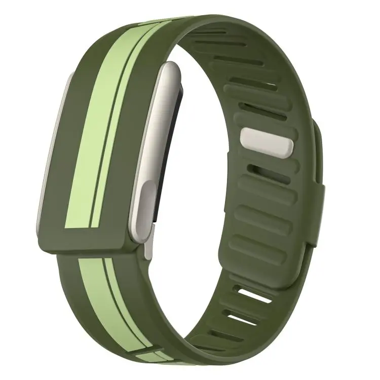 For WHOOP 5.0  Titanium Bezel Resin Coating Two Color Silicone Watch Band(Dark Light Green)