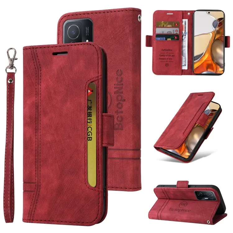 For Xiaomi 11T / 11T Pro BETOPNICE Dual-side Buckle Leather Phone Case(Red)