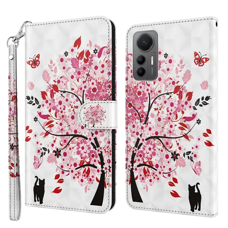 For Xiaomi 12 Lite 4G/5G 3D Painting Pattern TPU + PU Leather Phone Case(Cat Under The Tree)