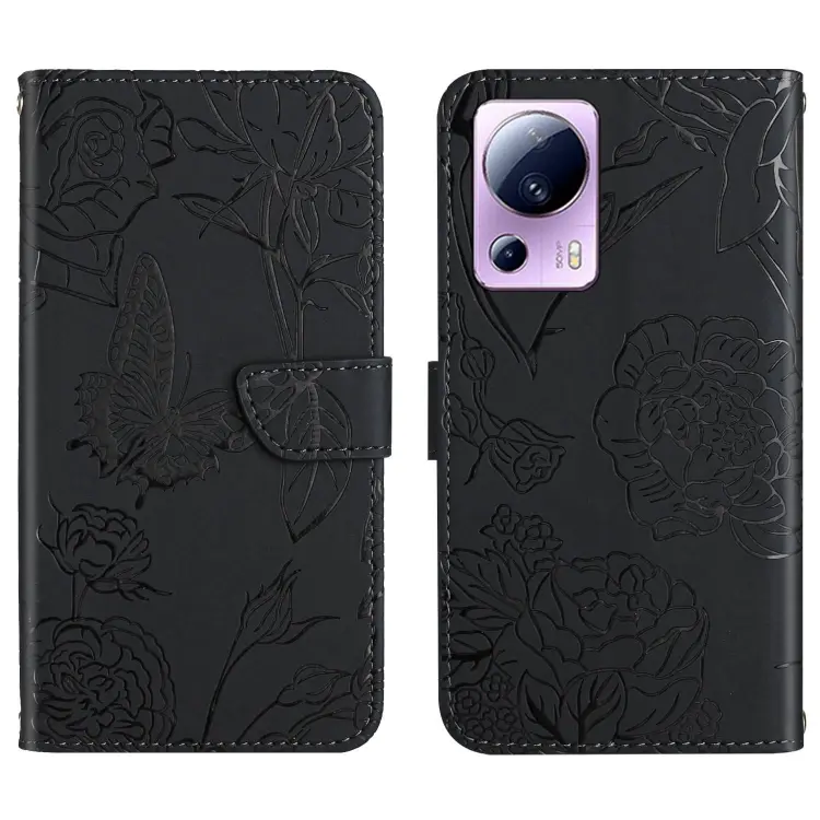 For Xiaomi 12 Lite NE HT03 Skin Feel Butterfly Embossed Flip Leather Phone Case(Black)