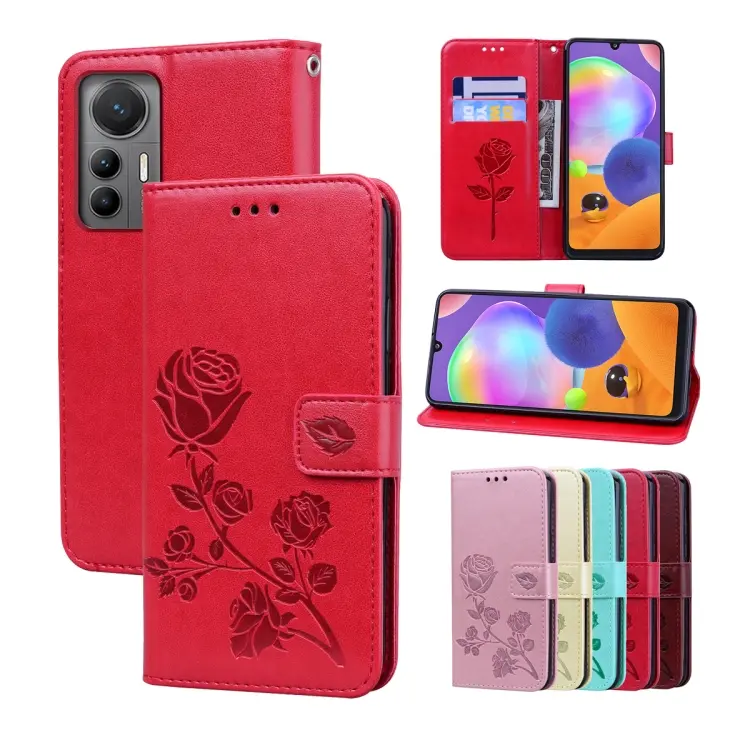 For Xiaomi 12 Lite Rose Embossed Flip PU Leather Phone Case(Red)