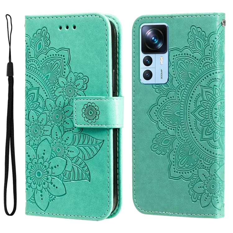 For Xiaomi 12T / 12T Pro / Redmi K50 Ultra 7-petal Flowers Embossing Leather Phone Case(Green)