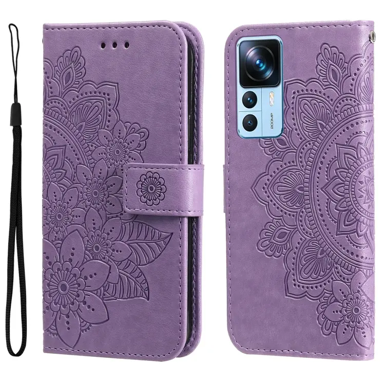 For Xiaomi 12T / 12T Pro / Redmi K50 Ultra 7-petal Flowers Embossing Leather Phone Case(Purple)
