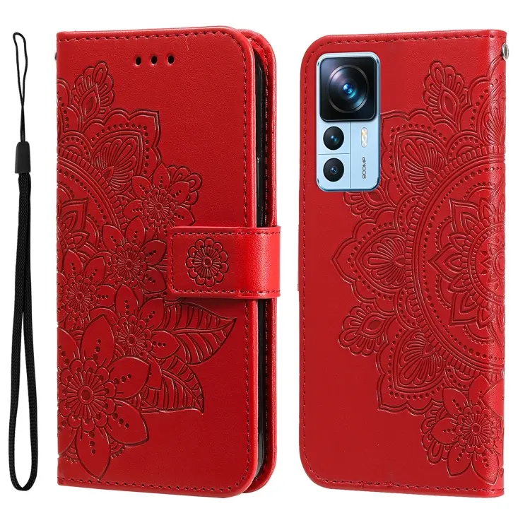 For Xiaomi 12T / 12T Pro / Redmi K50 Ultra 7-petal Flowers Embossing Leather Phone Case(Red)