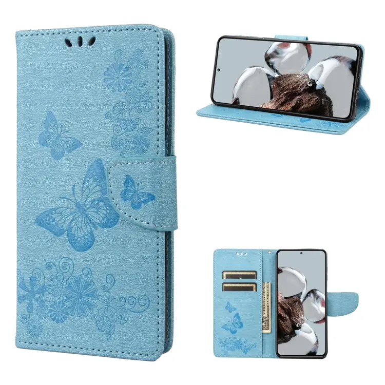 For Xiaomi 12T / 12T Pro / Redmi K50 Ultra Butterfly Embossed Horizontal Flip Leather Phone Case(Blue)