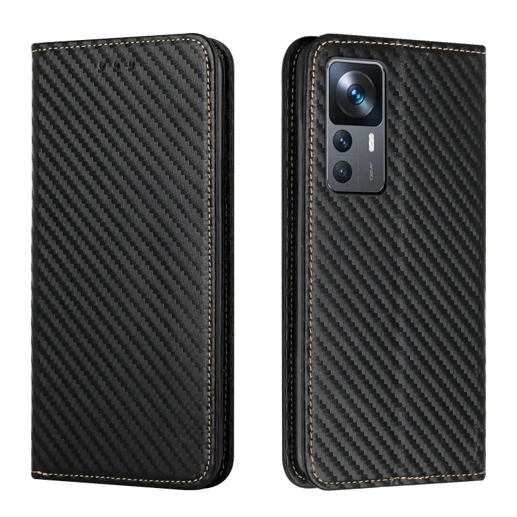For Xiaomi 12T / 12T Pro / Redmi K50 Ultra Carbon Fiber Texture Magnetic Flip Leather Phone Case(Black)