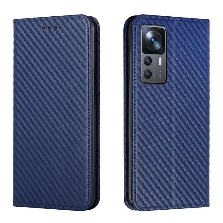 For Xiaomi 12T / 12T Pro / Redmi K50 Ultra Carbon Fiber Texture Magnetic Flip Leather Phone Case(Blue)