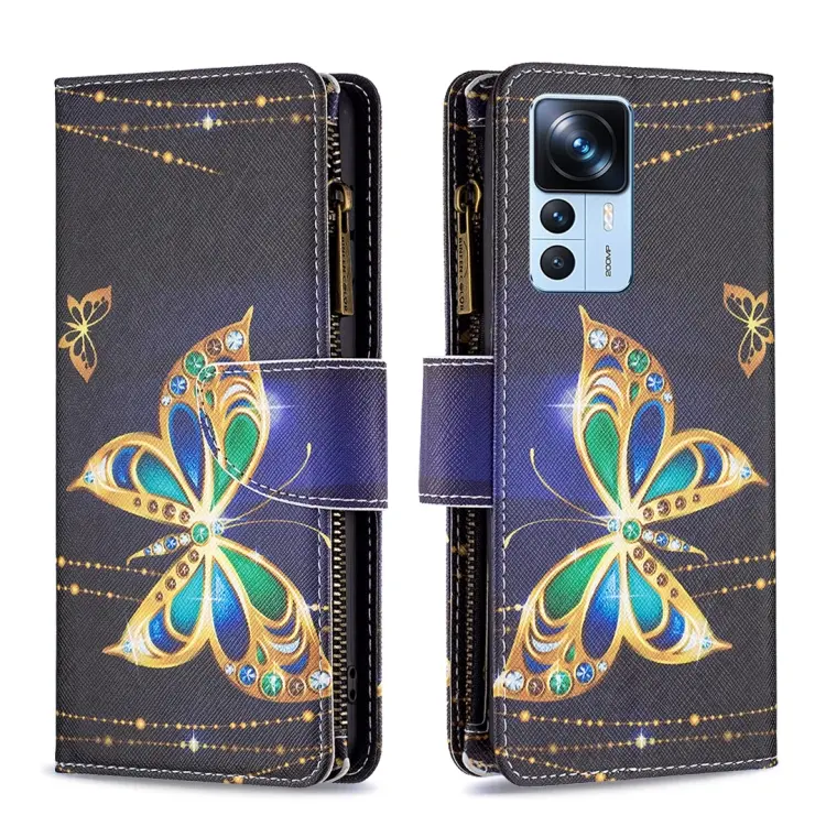 For Xiaomi 12T / 12T Pro / Redmi K50 Ultra Colored Drawing Pattern Zipper Leather Phone Case(Big Butterfly)