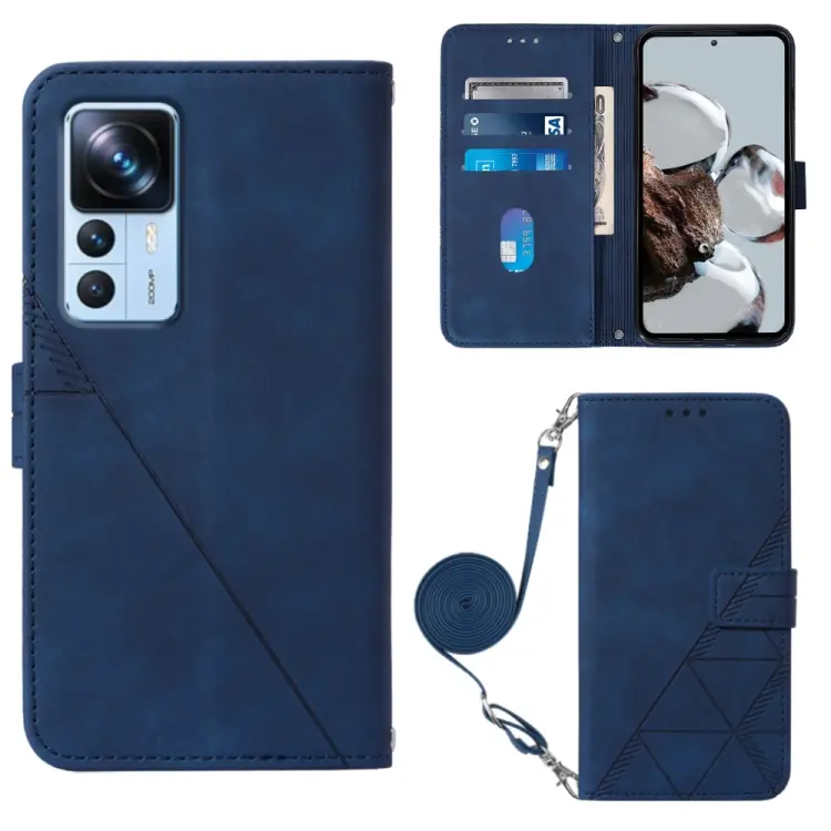 For Xiaomi 12T / 12T Pro / Redmi K50 Ultra Crossbody 3D Embossed Flip Leather Phone Case(Blue)