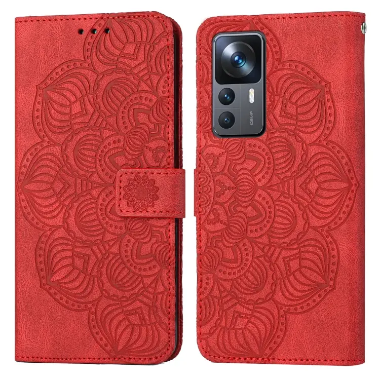For Xiaomi 12T / 12T Pro / Redmi K50 Ultra Mandala Embossed Flip Leather Phone Case(Red)
