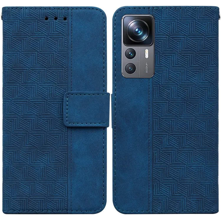 For Xiaomi 12T Pro Geometric Embossed Flip Leather Phone Case(Blue)