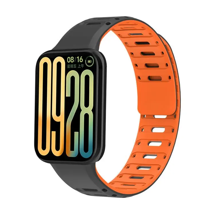 For Xiaomi Band 10 Pro / Redmi Watch 6 / 5 Nail Buckle Magnetic Two Color Silicone Watch Band(Black Orange)