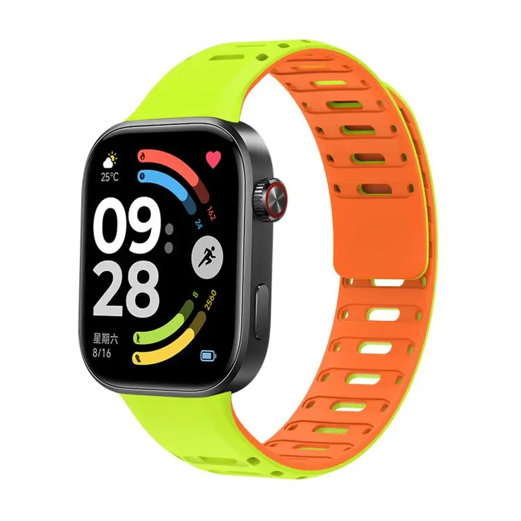 For Xiaomi Band 10 Pro / Redmi Watch 6 / 5 Nail Buckle Magnetic Two Color Silicone Watch Band(Green Orange)