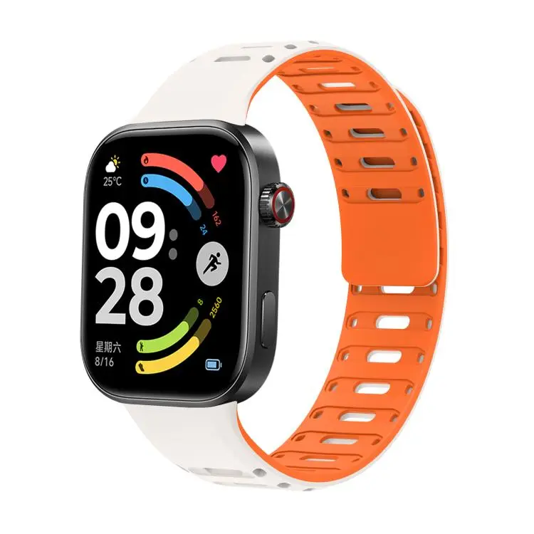 For Xiaomi Band 10 Pro / Redmi Watch 6 / 5 Nail Buckle Magnetic Two Color Silicone Watch Band(Starlight Orange)
