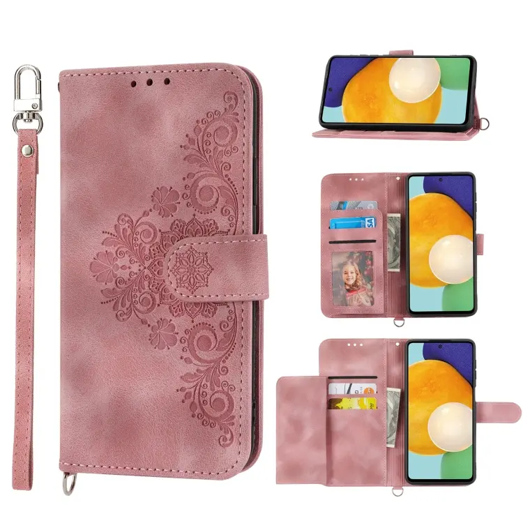 For Xiaomi Mi 11T / 11T Pro Skin-feel Flowers Embossed Wallet Leather Phone Case(Pink)