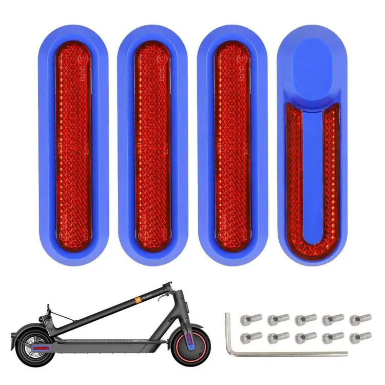 For Xiaomi Mijia M365 Pro / Pro 2 / 1S 4 in 1 Electric Scooter Wheel Decorative Side Cover Plastic Block Reflective Strip with Screws(Blue + Red)
