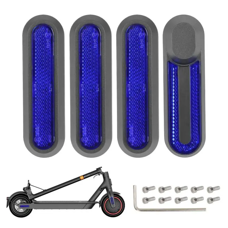 For Xiaomi Mijia M365 Pro / Pro 2 / 1S 4 in 1 Electric Scooter Wheel Decorative Side Cover Plastic Block Reflective Strip with Screws(Grey + Blue)