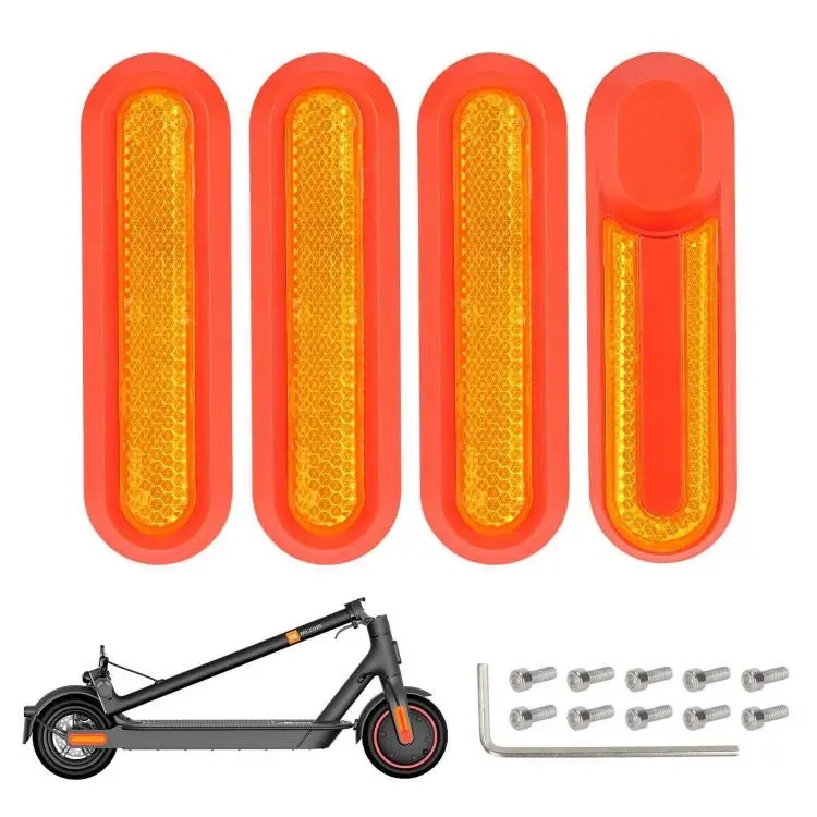 For Xiaomi Mijia M365 Pro / Pro 2 / 1S 4 in 1 Electric Scooter Wheel Decorative Side Cover Plastic Block Reflective Strip with Screws(Red + Yellow)