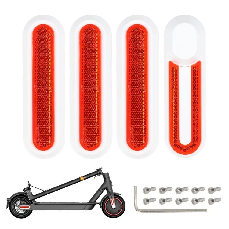 For Xiaomi Mijia M365 Pro / Pro 2 / 1S 4 in 1 Electric Scooter Wheel Decorative Side Cover Plastic Block Reflective Strip with Screws(White + Red)