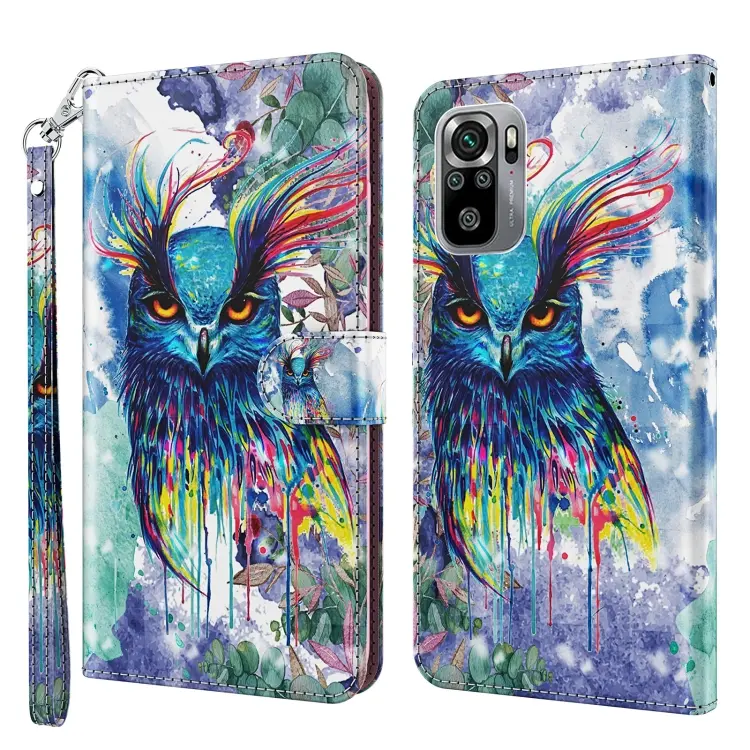 For Xiaomi Poco M5S/Redmi Note 10/Note 10S 3D Painting Pattern TPU + PU Phone Case(Watercolor Owl)