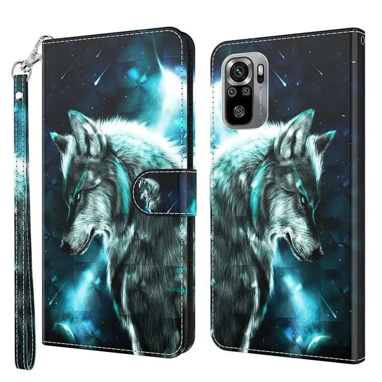 For Xiaomi Poco M5S/Redmi Note 10/Note 10S 3D Painting Pattern TPU + PU Phone Case(Wolf)