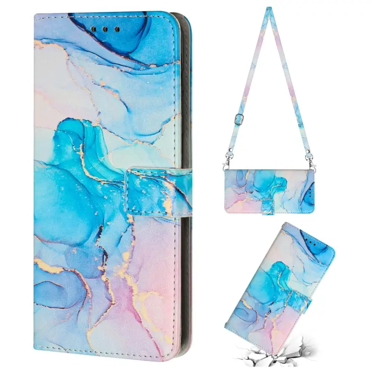 For Xiaomi Redmi 10C 4G Global/Redmi 10 India Crossbody Painted Marble Pattern Leather Phone Case(Pink Green)