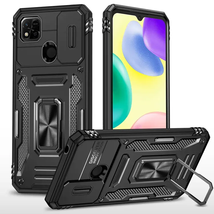 For Xiaomi Redmi 10C Armor PC + TPU Camera Shield Phone Case(Black)