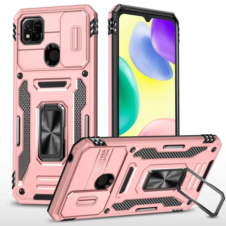 For Xiaomi Redmi 10C Armor PC + TPU Camera Shield Phone Case(Rose Gold)