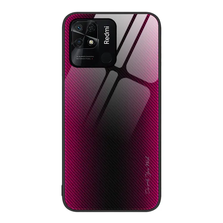 For Xiaomi Redmi 10C Texture Gradient Glass TPU Phone Case(Rose Red)