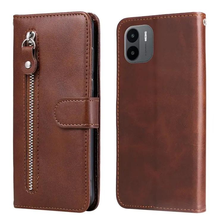 For Xiaomi Redmi A1 4G Calf Texture Zipper Leather Phone Case(Brown)