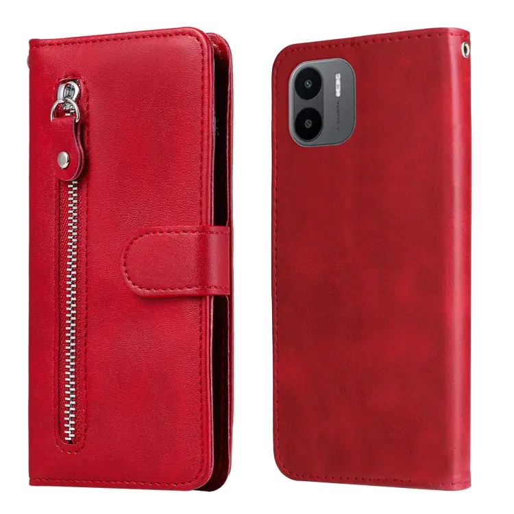 For Xiaomi Redmi A1 4G Calf Texture Zipper Leather Phone Case(Red)