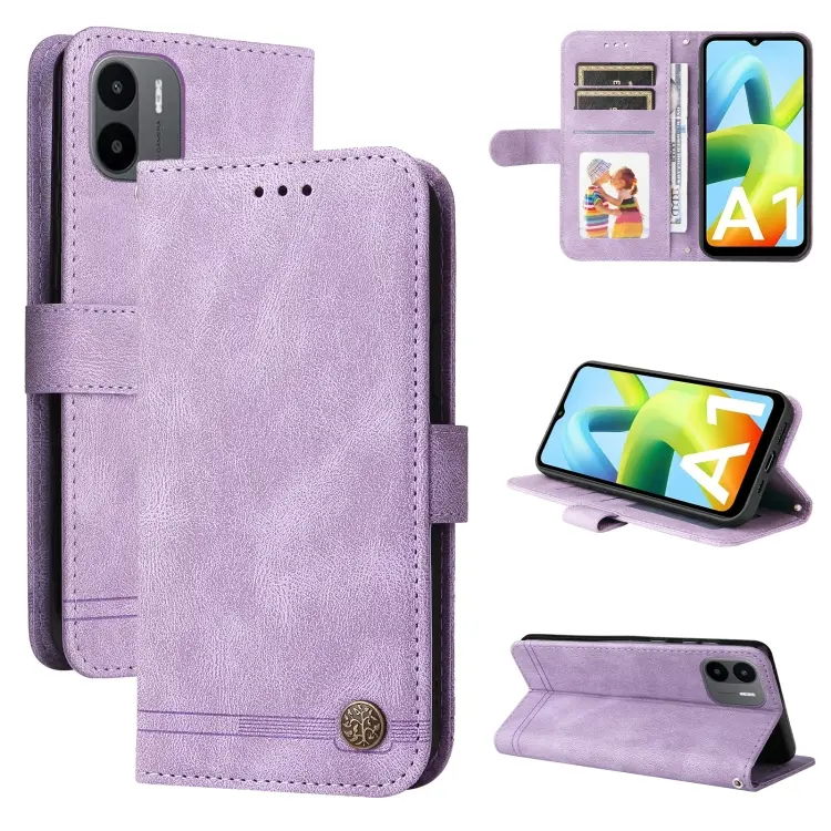 For Xiaomi Redmi A1 4G Skin Feel Life Tree Metal Button Leather Phone Case(Purple)