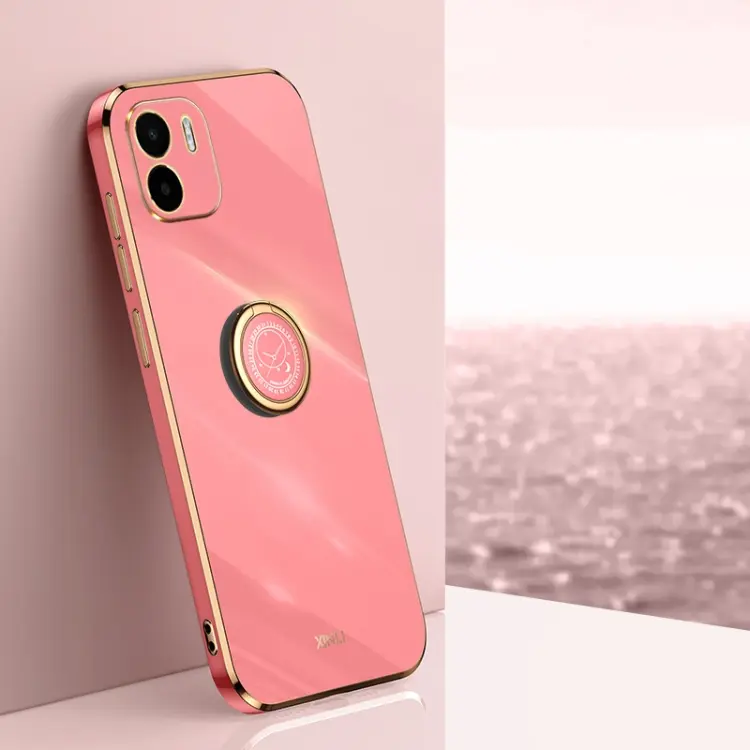 For Xiaomi Redmi A1 4G XINLI Straight Edge 6D Electroplate TPU Phone Case with Ring Holder(Hawthorn Red)