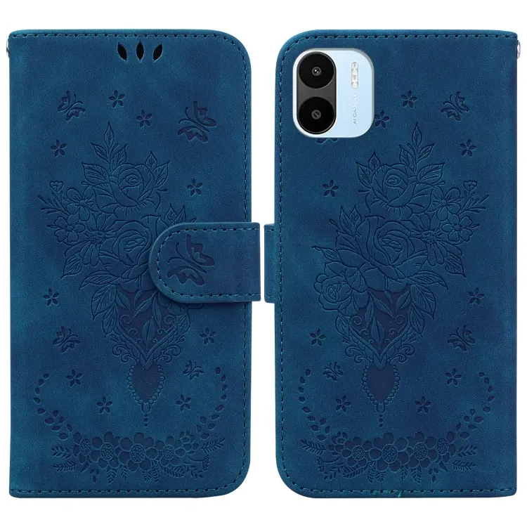 For Xiaomi Redmi A1 Butterfly Rose Embossed Leather Phone Case(Blue)