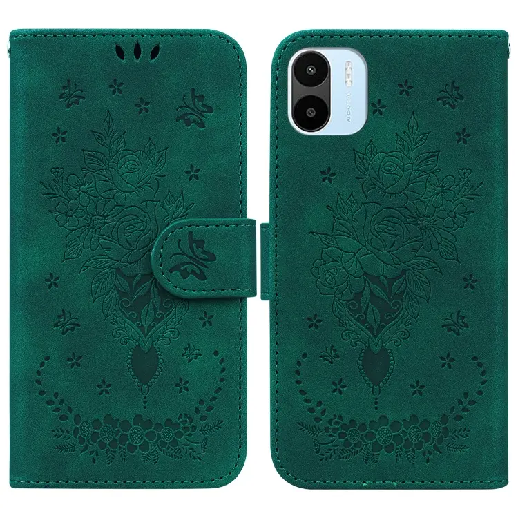For Xiaomi Redmi A1 Butterfly Rose Embossed Leather Phone Case(Green)