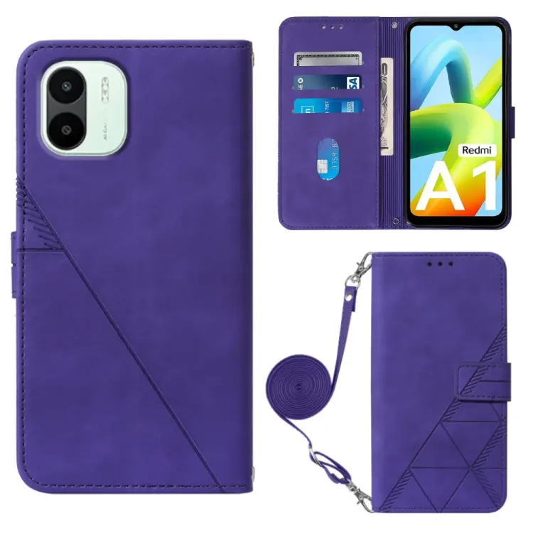 For Xiaomi Redmi A1 Crossbody 3D Embossed Flip Leather Phone Case(Purple)
