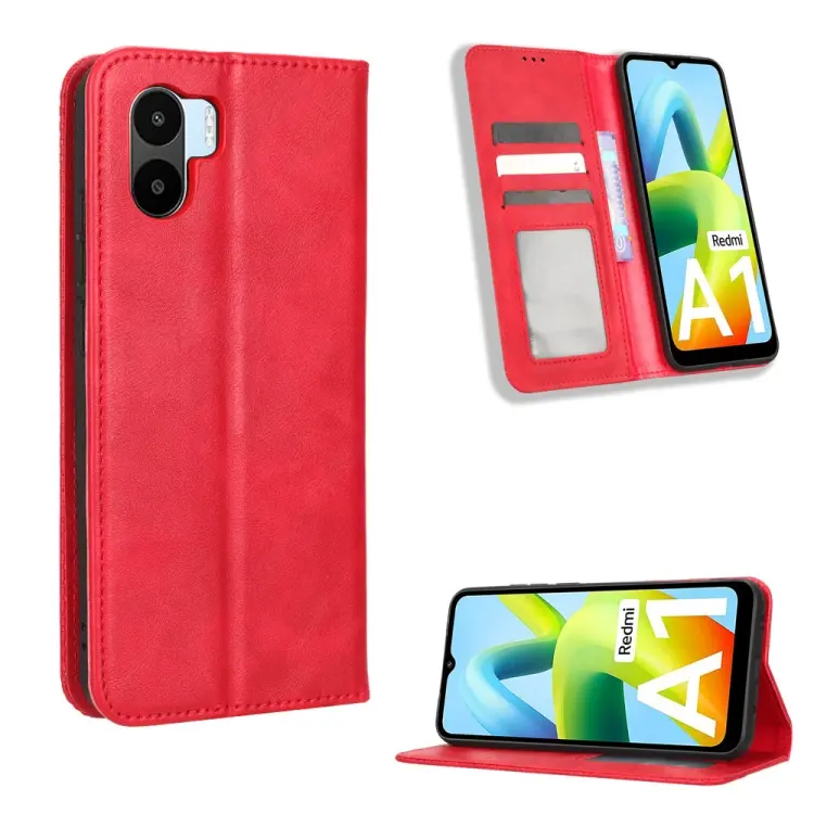 For Xiaomi Redmi A1 Magnetic Buckle Retro Texture Leather Phone Case(Red)