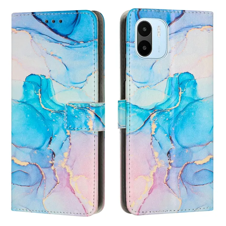 For Xiaomi Redmi A1 Painted Marble Pattern Leather Phone Case(Pink Green)