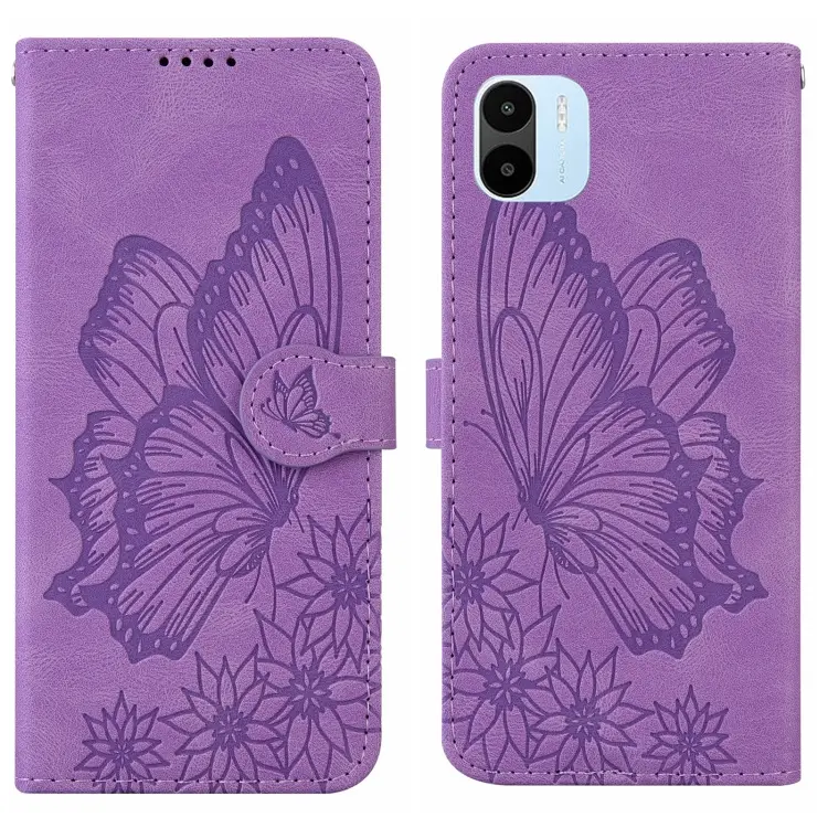 For Xiaomi Redmi A1 Retro Skin Feel Butterflies Embossing Horizontal Flip Leather Phone Case(Purple)